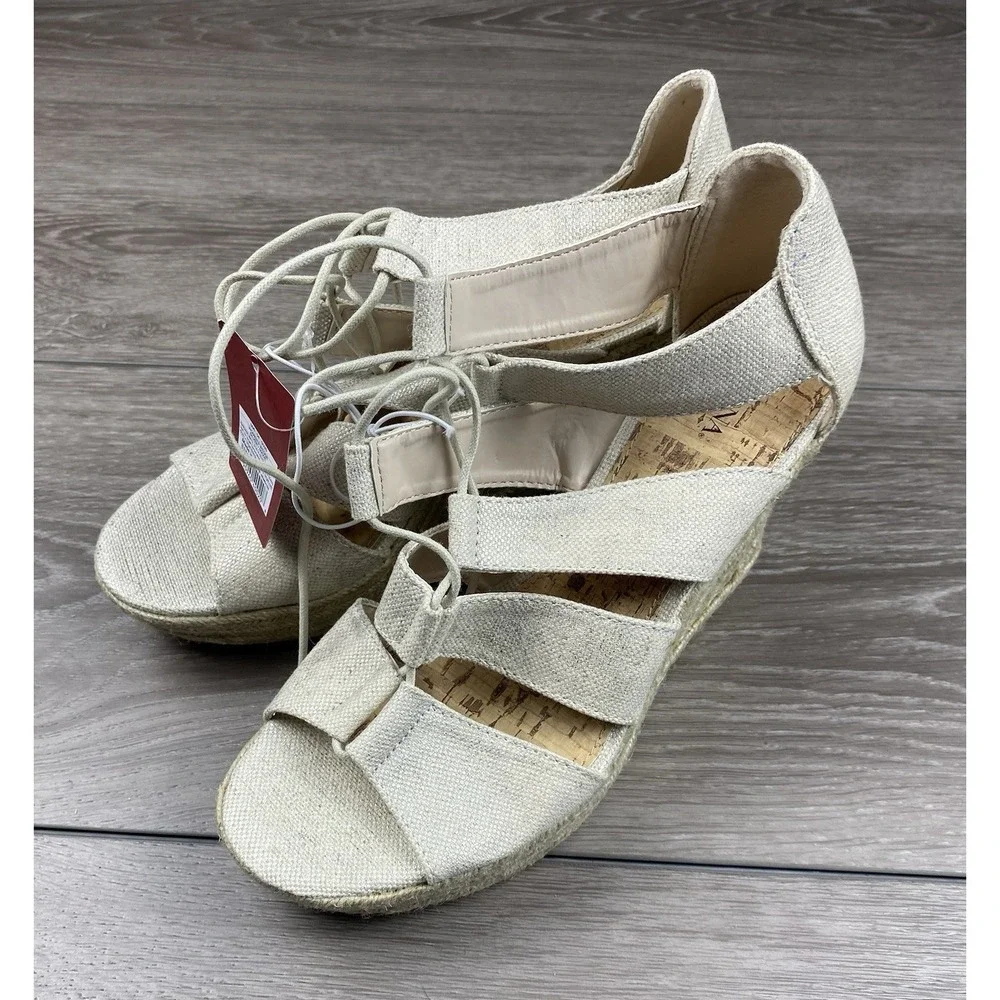 Merona‎ Women's Lace Up Espadrille Wedge Sandals Cream Size 9 New